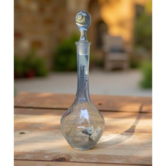 Vintage Romania Crystal Wine Decanter with Stopper Etched Floral Glass Bottle Ba - Picture 1 of 7